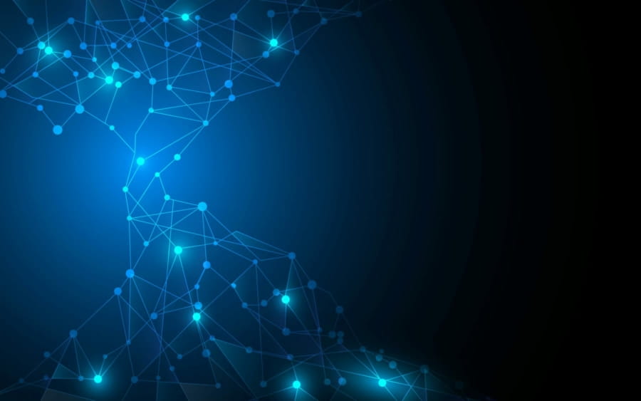 Abstract digital background featuring a network of glowing blue nodes and connecting lines on a dark gradient backdrop, evoking connectivity, futuristic technology, and the precision of an Implementation Readiness Assessment.