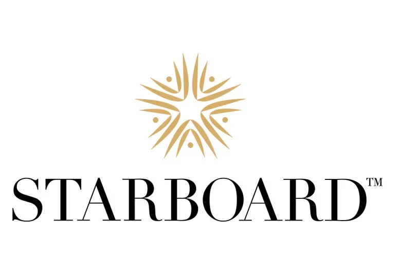 The image features a gold star-shaped abstract design above the word STARBOARD in bold, black uppercase letters, with a trademark symbol (™) to the upper right. The background is white, evoking modernity and innovative retail solutions.