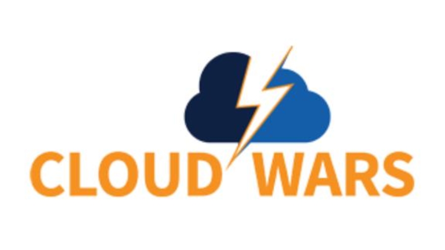 Logo with a dark and light blue cloud split by a white and yellow lightning bolt, above the orange text CLOUD WARS on a white background, symbolizing the power of warehouse automation in streamlining modern operations.