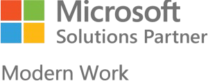 The Microsoft Solutions Partner Modern Work logo, featuring the Microsoft four-color square on the left and gray text stating Microsoft Solutions Partner Modern Work on a light background.