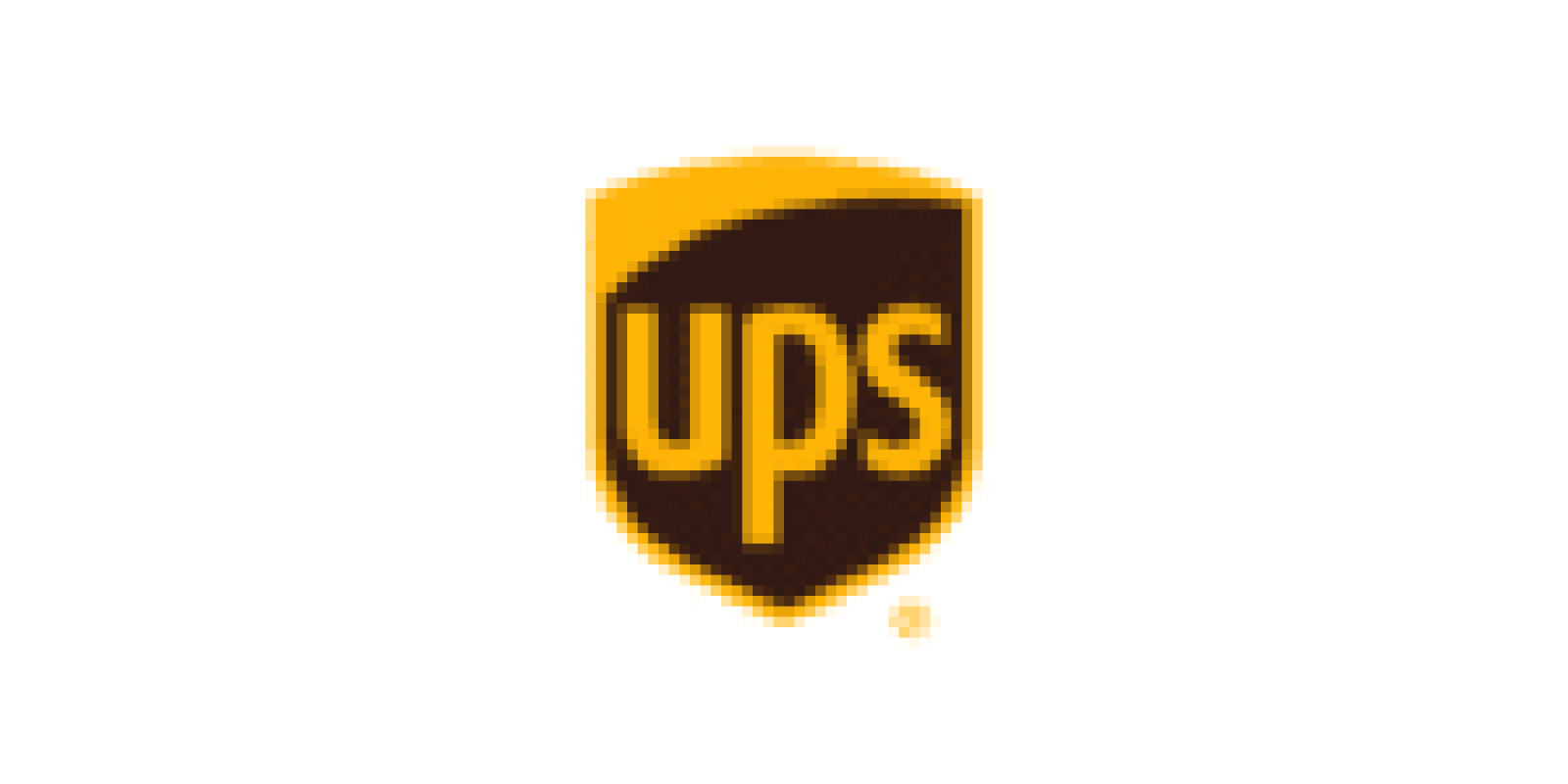 The image shows the UPS logo, featuring the lowercase letters ups in yellow on a brown and yellow shield-shaped background, centered on a white background.
