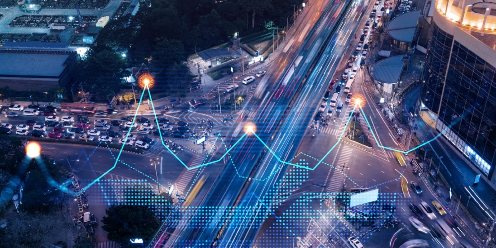 Financial,Stock,Chart,Hologram,On,Top,View,Of,Road,,Busy
