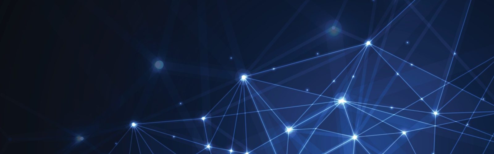 Abstract digital background with interconnected glowing blue points and lines forming a network pattern on a dark gradient backdrop, representing technology or data connections.