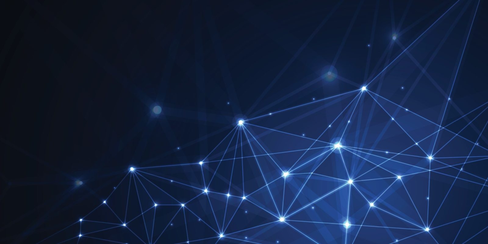 Abstract digital background with interconnected glowing blue points and lines forming a network pattern on a dark gradient backdrop, representing technology or data connections.